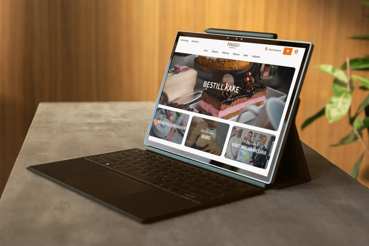 Haugli Bakeri nettside fremvist på et tablet